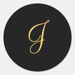 Gold-colored initial J on black monogram sticker