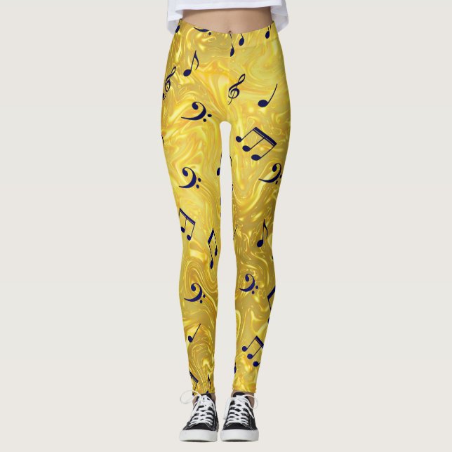 gold,colored leggings elegant notes pattern shiny (Front)