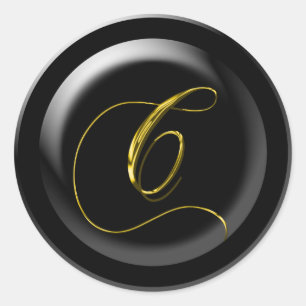 Gold Colored Monogram C Classic Round Sticker