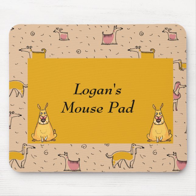 Gold Colored Mouse Pad with Comical Dogs (Front)