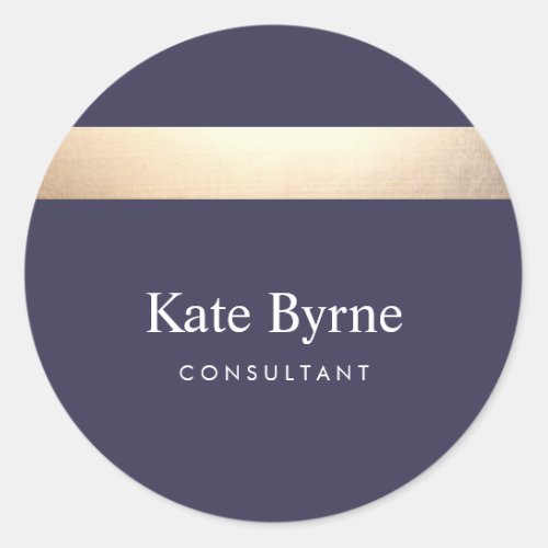 Gold Colored Striped Modern Navy Blue Chic Classic Round Sticker