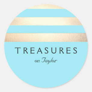 Gold Colored Striped Modern Turquoise Blue Classic Round Sticker