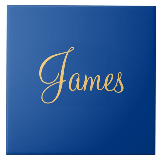 Gold-colored text on blue background, TEMPLATE,  Ceramic Tile (Front)