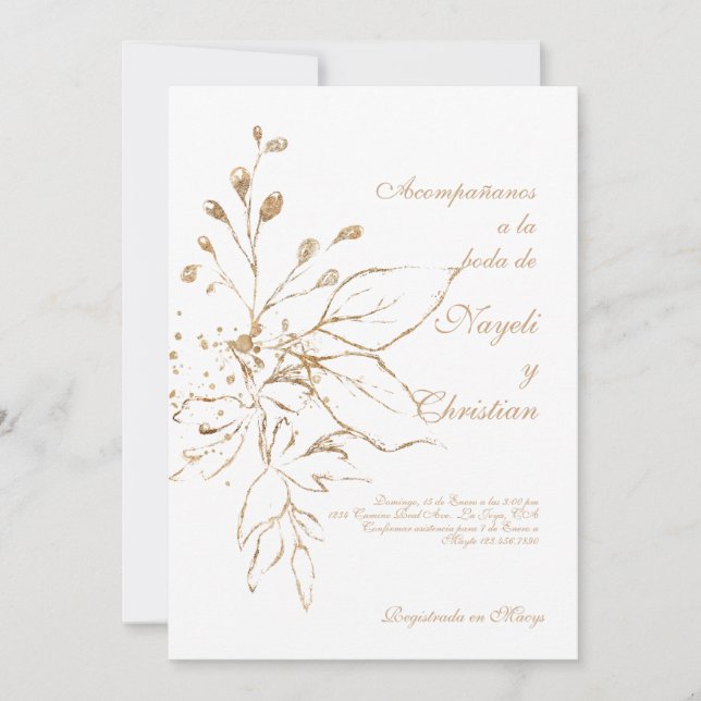 Gold colored wedding invitation (Front)