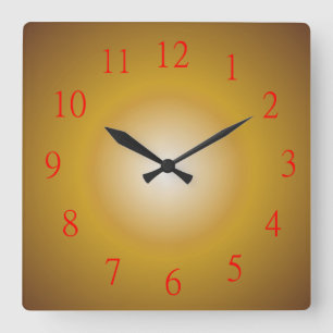 Gold Colored with Red Numerals> Wall Clock