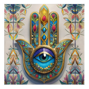 Gold Colorful Filigree Blue-Green Third Eye Hamsa Acrylic Print