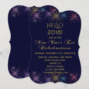 Gold Colorful Fireworks New Year's Eve Invitation