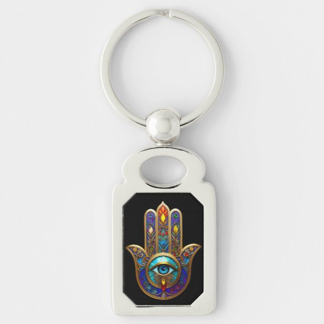 Gold Colorful Hamsa Turquoise Sapphire Third Eye  Keychain (Front)