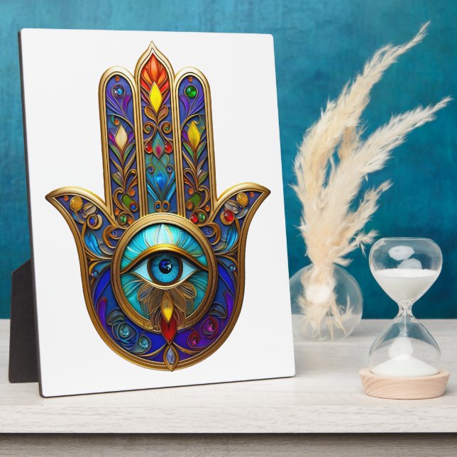 Gold Colorful Hamsa Turquoise Sapphire Third Eye  Plaque (Side)