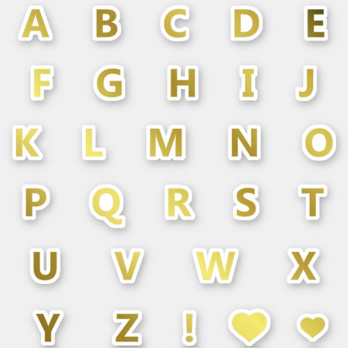 Gold Colors Letters Monogram Sticker Pack Alphabet