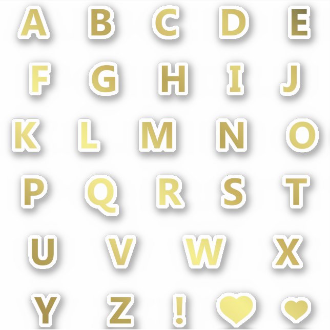 Gold Colors Letters Monogram Sticker Pack Alphabet (Front)