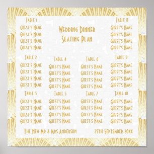 Gold Coloured Art Deco Design Wedding Seating Poster