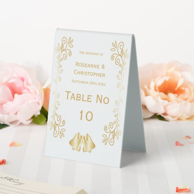 Gold Coloured Bells Design Wedding Table Tent (In SItu (Wedding))