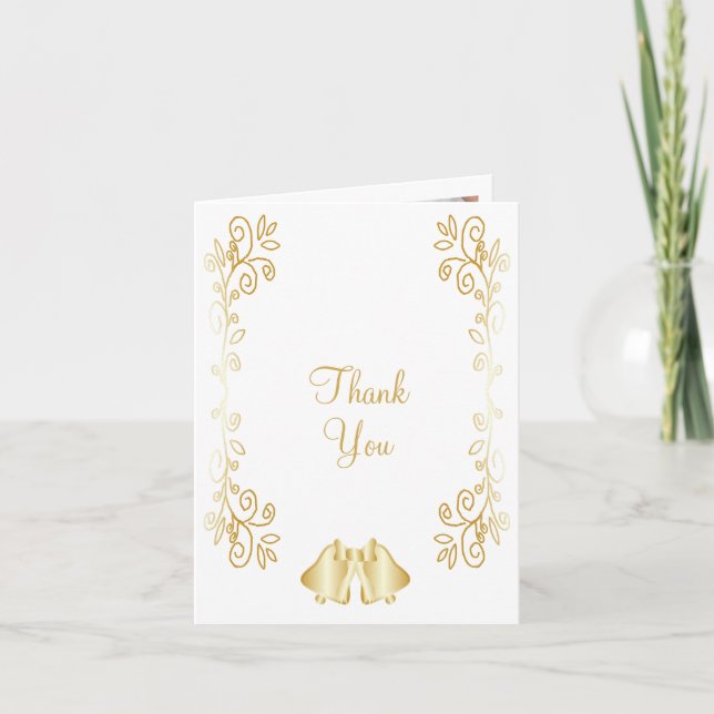 Gold Coloured Bells Design Wedding Thank You Card (Front)