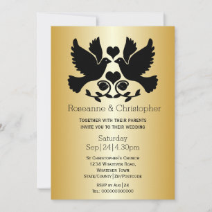 Gold Coloured Dove Personalised Wedding Invitation