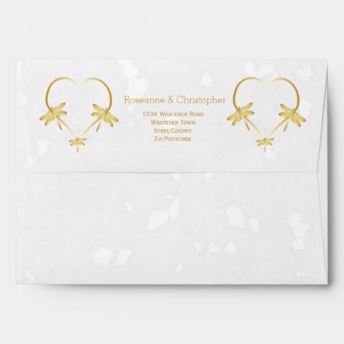 Gold Coloured Dragonfly Heart Design Wedding Envelope