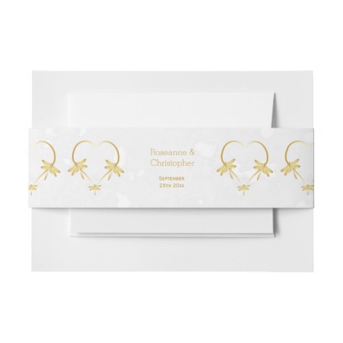 Gold Coloured Dragonfly Heart Design Wedding Invitation Belly Band