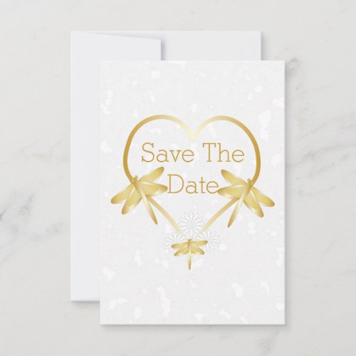 Gold Coloured Dragonfly Heart Save The Date