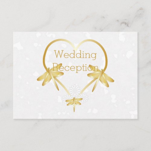 Gold Coloured Dragonfly Heart Wedding Reception Enclosure Card