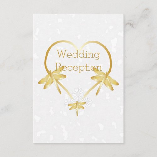 Gold Coloured Dragonfly Heart Wedding Reception Enclosure Card