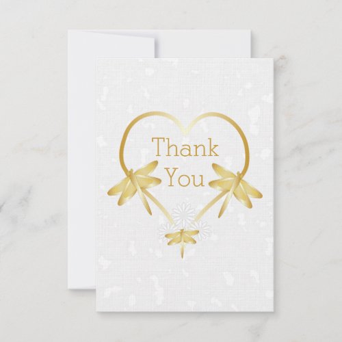 Gold Coloured Dragonfly Heart Wedding Thank You Invitation