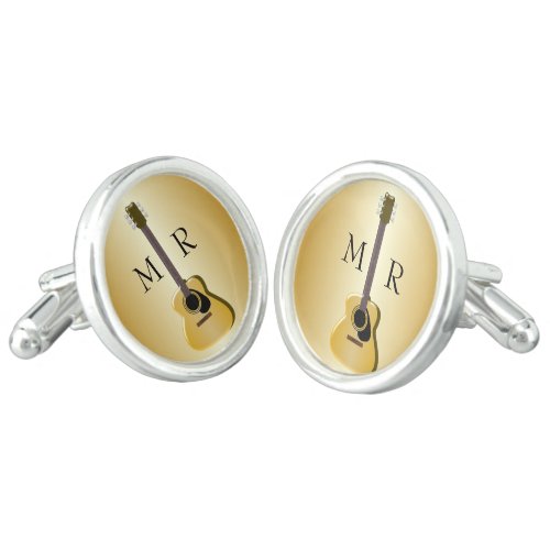 Gold Coloured Monogrammed Acoustic Guitar Cufflinks