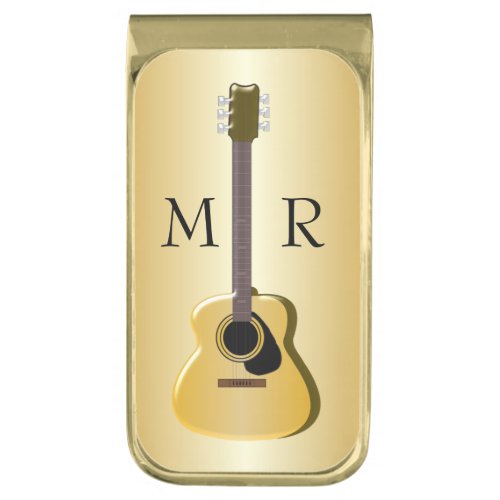Gold Coloured Monogrammed Acoustic Guitar Gold Finish Money Clip