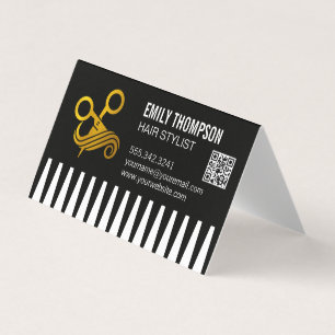 Gold Comb   Hair Stylist   QR Code Business Card