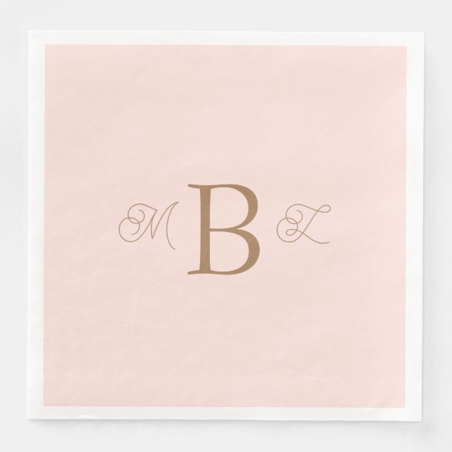  Gold Combo Font Monogram Blush Wedding Paper Dinner Napkins (Front)