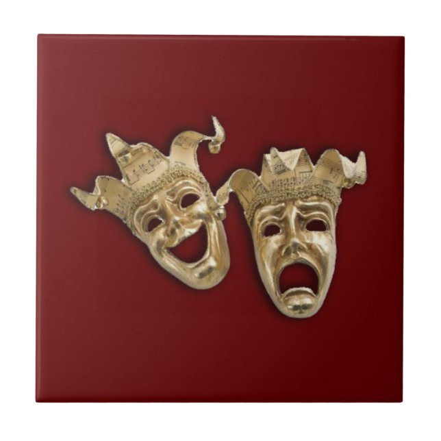 Gold Comedy and Tragedy Masks Ceramic Tile (Front)