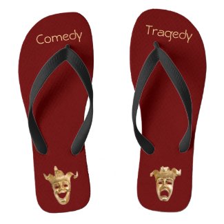 Gold Comedy and Tragedy Masks Theater Flip Flops