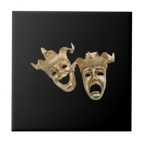 Gold Comedy and Tragedy Masks Tile