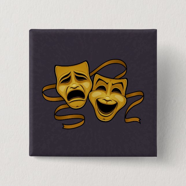 Gold Comedy And Tragedy Theater Masks Button (Front)