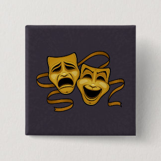Gold Comedy And Tragedy Theater Masks Button
