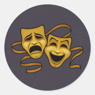 Gold Comedy And Tragedy Theater Masks Classic Round Sticker