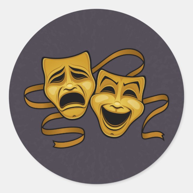Gold Comedy And Tragedy Theater Masks Classic Round Sticker (Front)