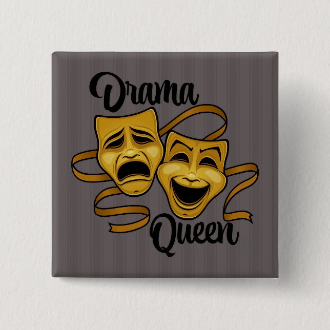 Gold Comedy And Tragedy Theater Masks Drama Queen Button (Front)