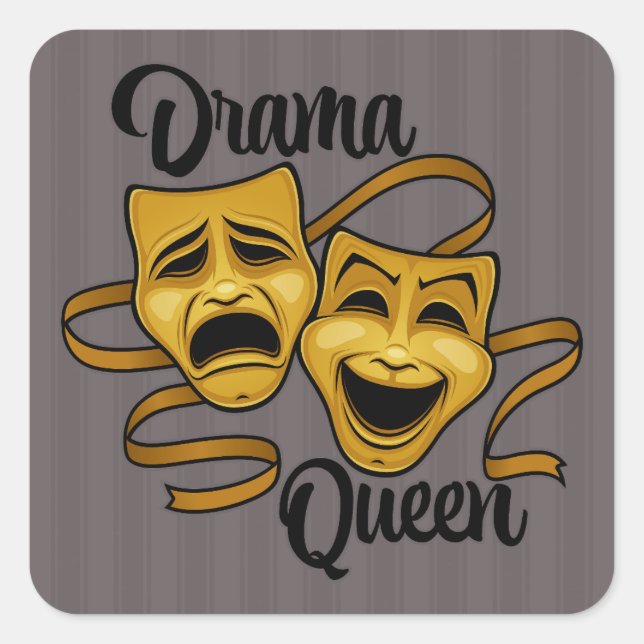 Gold Comedy And Tragedy Theater Masks Drama Queen Square Sticker (Front)