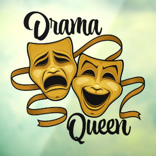 Gold Comedy And Tragedy Theater Masks Drama Queen Window Cling