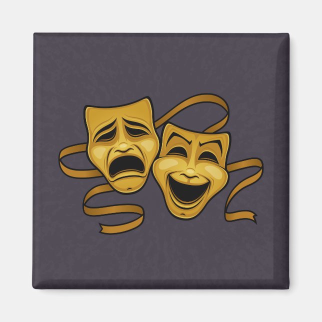 Gold Comedy And Tragedy Theater Masks Magnet (Front)