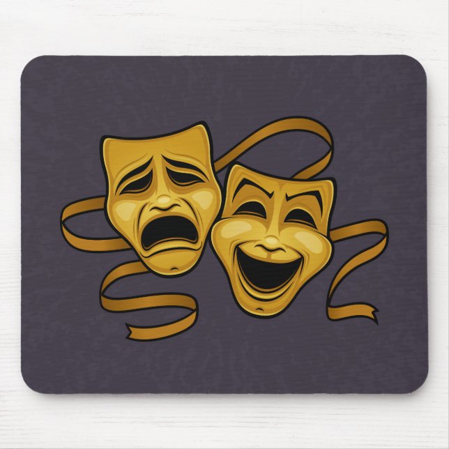 Gold Comedy And Tragedy Theater Masks Mouse Pad (Front)