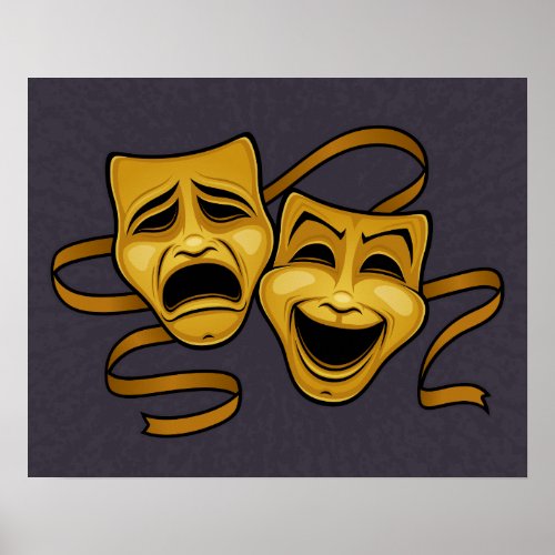 Gold Comedy And Tragedy Theater Masks Poster