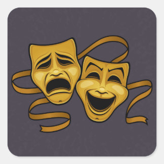 Gold Comedy And Tragedy Theater Masks Square Sticker