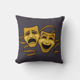 Gold Comedy And Tragedy Theater Masks Throw Pillow