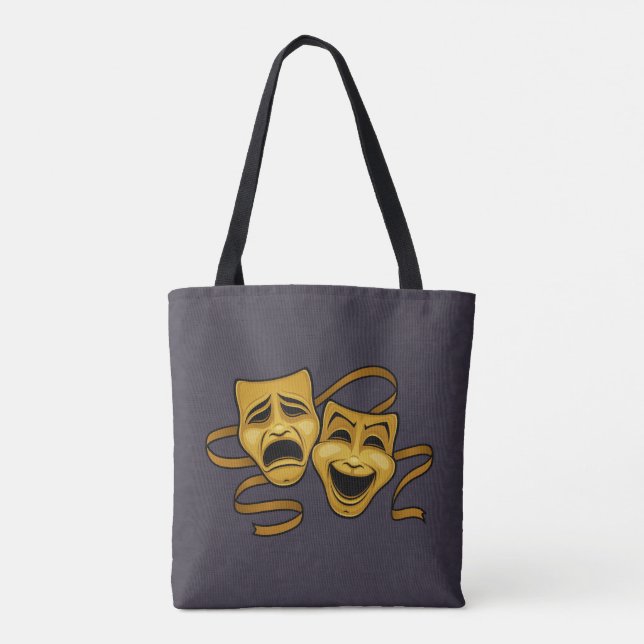 Gold Comedy And Tragedy Theater Masks Tote Bag (Back)