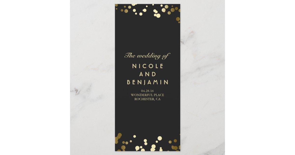 Gold Comfetti Dots Elegant Black Wedding Programs Zazzle Com