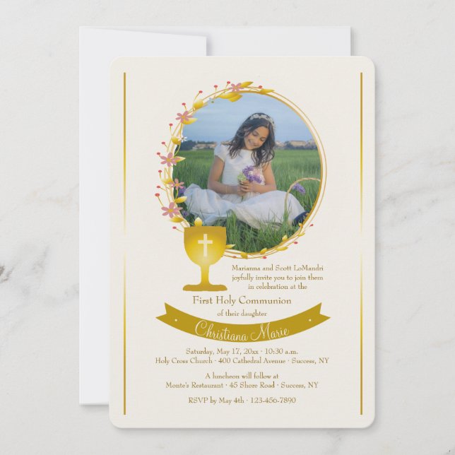 Gold Communion Cup Photo Invitation (Front)