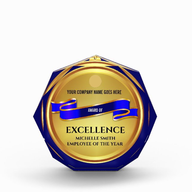 Gold company award laurel wreath banner blue (Front)