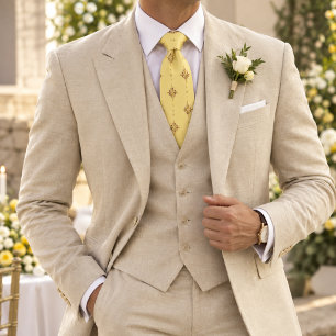 Gold Compass Star Butter Yellow Neck Tie