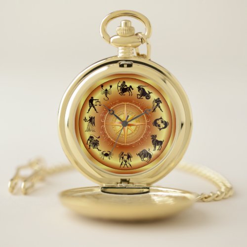 Gold Compass  Zodiac  Astrological Signs  Pocket Watch